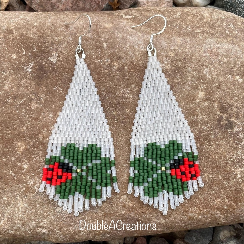 Four Leaf Clover with Ladybug Beaded Earrings, New, Handmade by Me